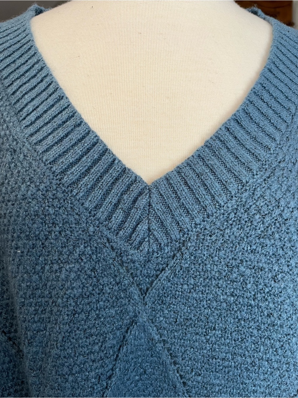 Textured V-Neck Sweater in Dusty Blue